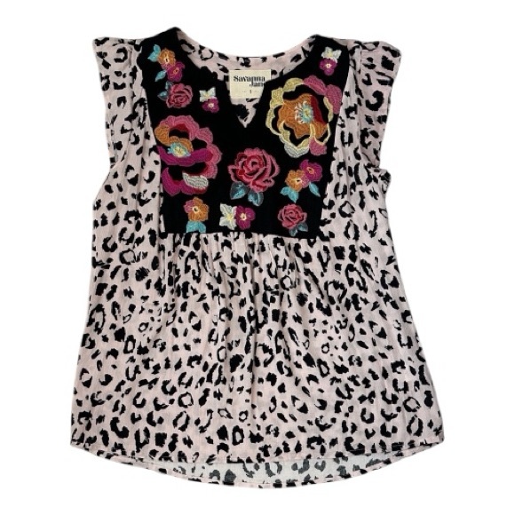 Savanna Jane Tops - Savannah Jane Boho S Pink leopard embroidered floral Women’s Top